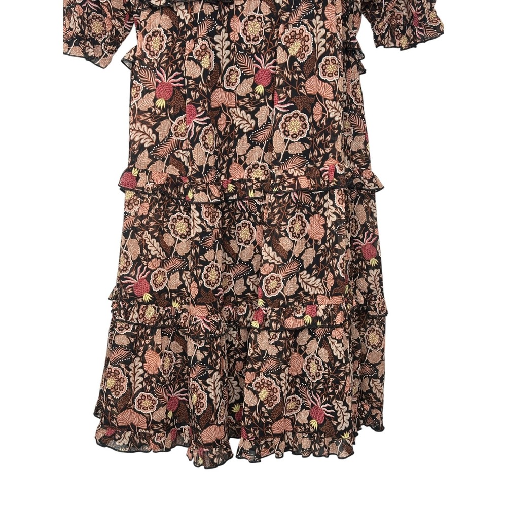 NEW Scotch & Soda Midi Dress Sz 14 Black Floral Tiered Ruffle Whimsigoth Party - Picture 4 of 14
